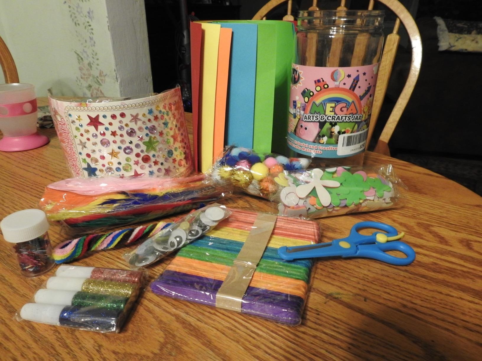 Reviewer&#x27;s photo of the art and craft supplies included in the kit