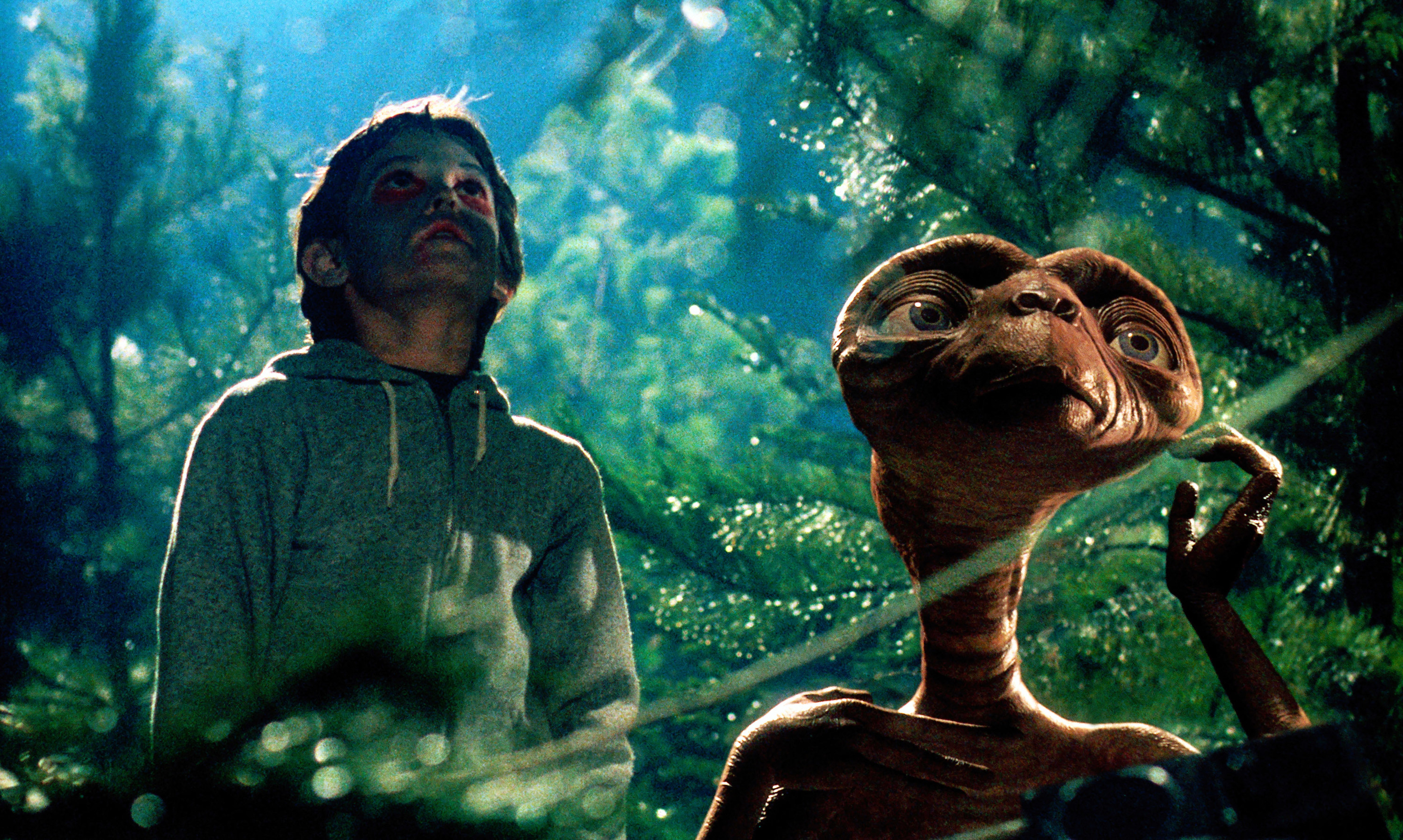 Henry Thomas and E.T. looking up at the sky.