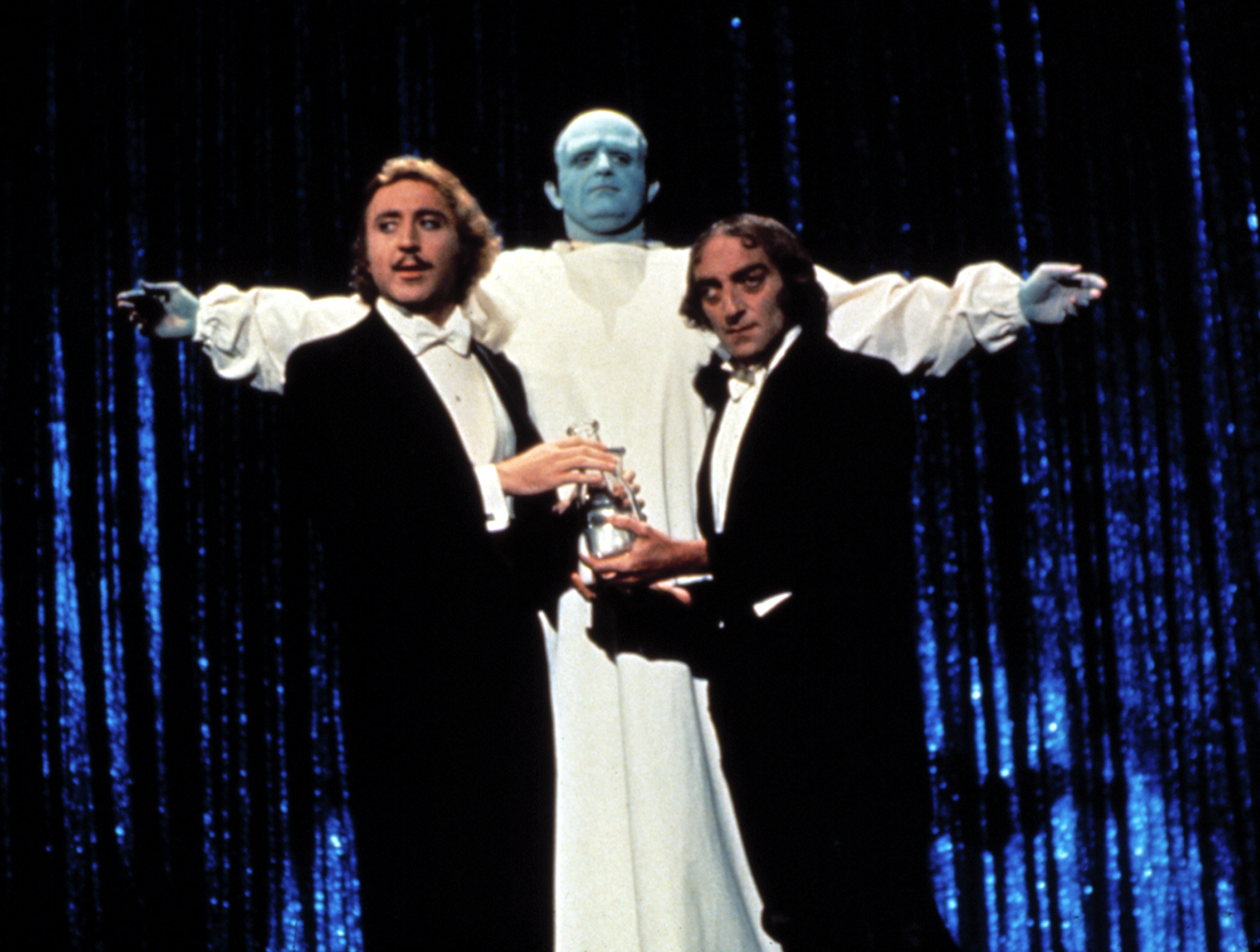 Gene Wilder, Peter Boyle, and Marty Feldman onstage.