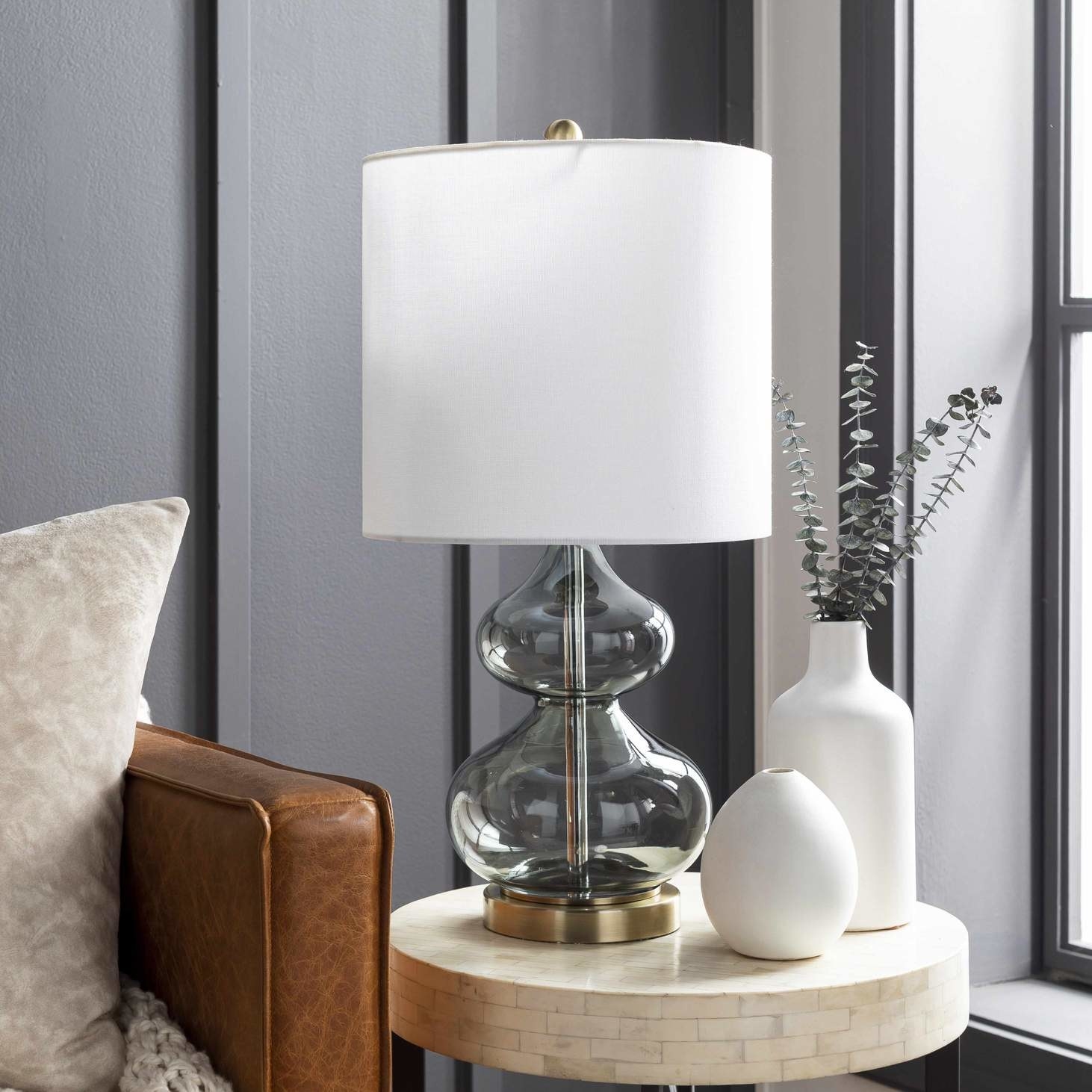 a charcoal glass table lamp