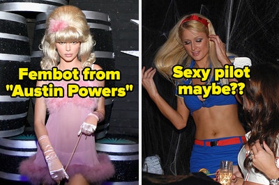 Kendall Jenner with text, "Fembot from Austin Powers" and Paris Hilton with text, "Sexy pilot maybe"