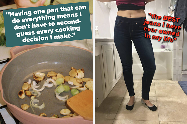 a model stands over the the spice colored always pan, sautéing mushrooms and onions on a stove
