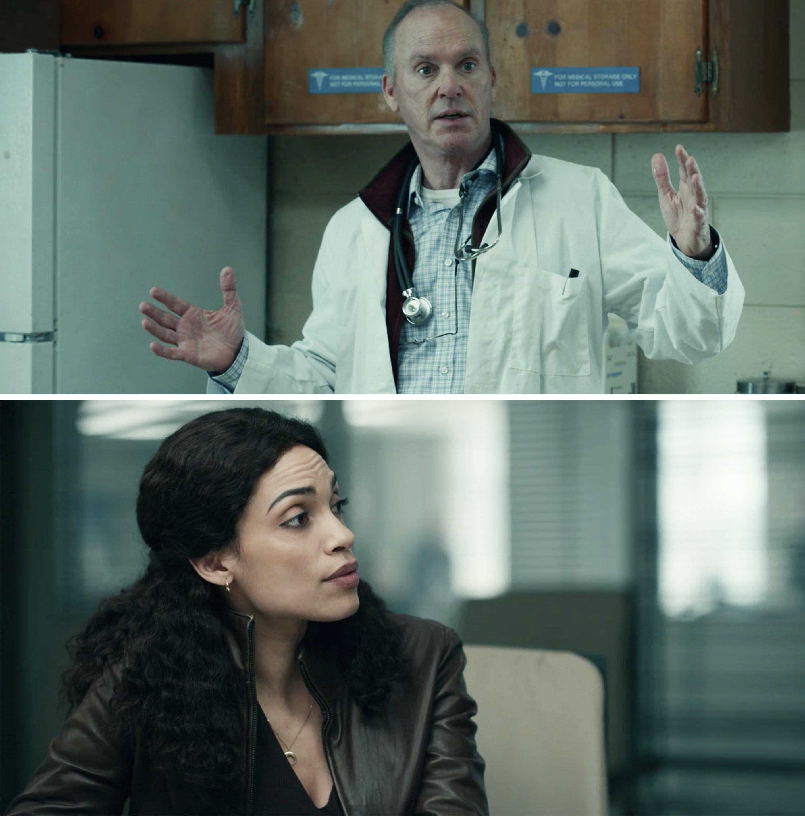 Michael Keaton and Rosario Dawson in Dopesick