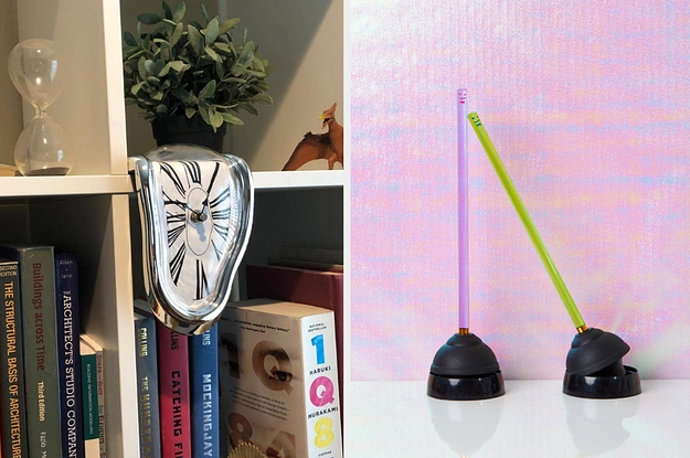 (left) Dali surrealist clock (right) acrylic handle plunger
