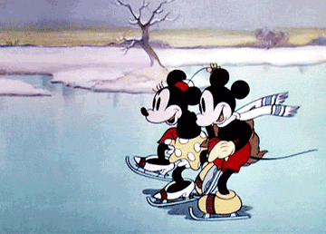 GIF of Mickey and Minnie ice skating