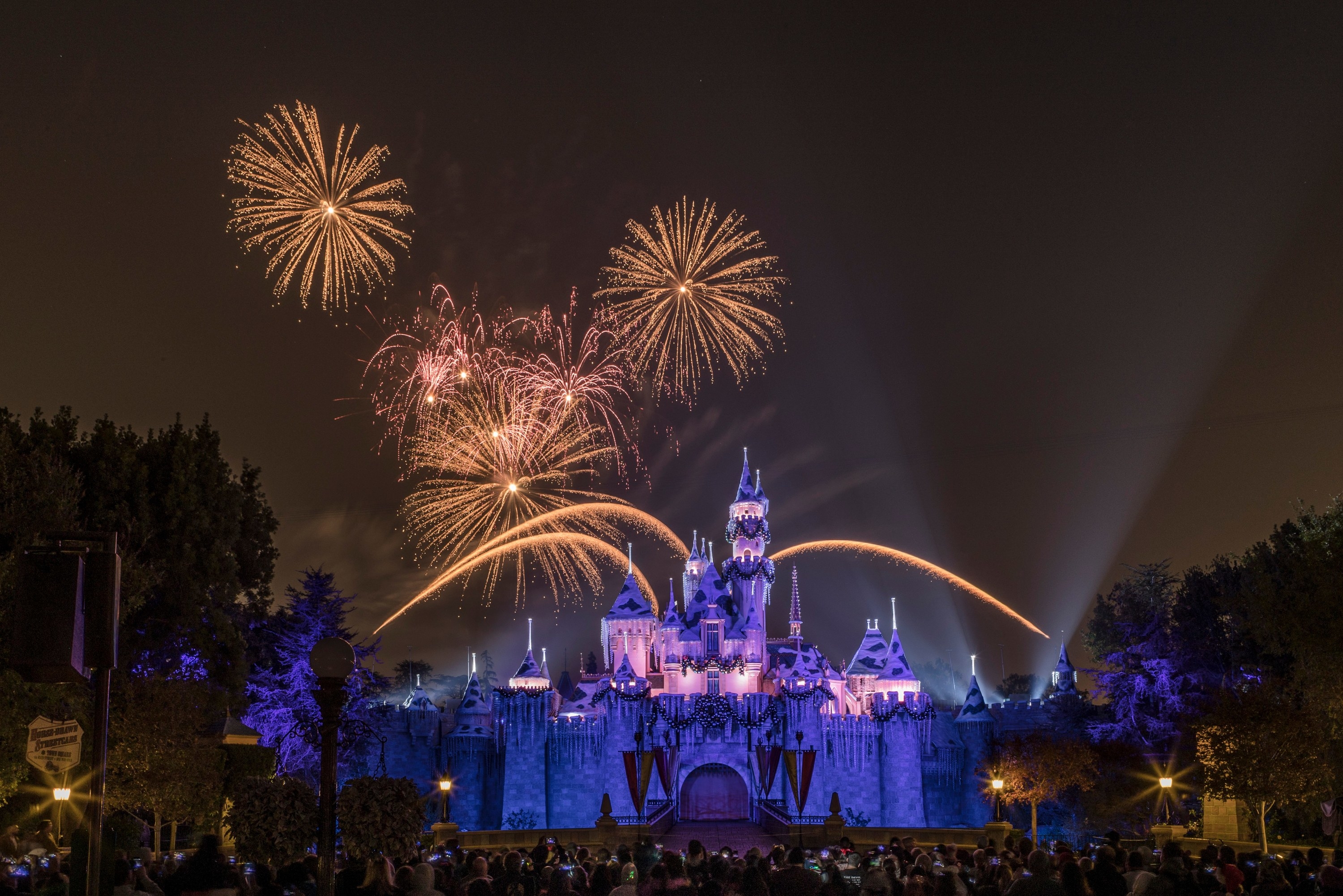 Fireworks going off over the castle