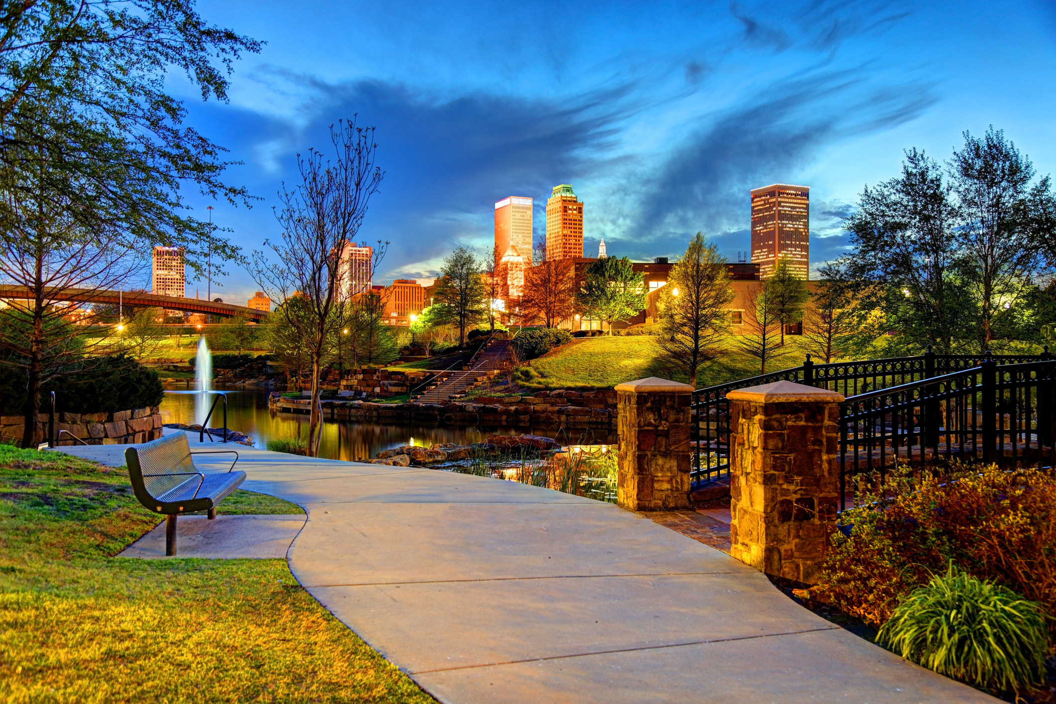 View of the Tulsa skyline from a park