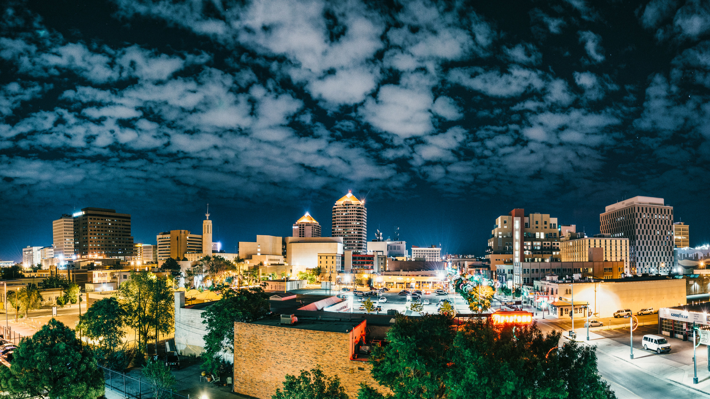 Downtown Albequerque on a cloudy night