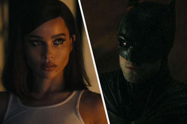 Zoe Kravitz as Catwoman side by side with Robert Pattinson as Batman