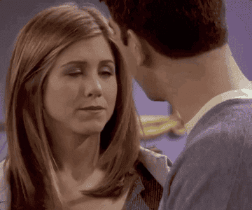 Rachel is looking up at Ross as if she might cry