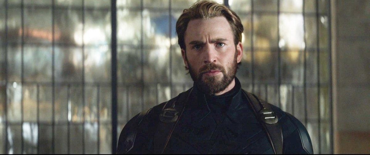 A close up of Steve Rogers with a full beard
