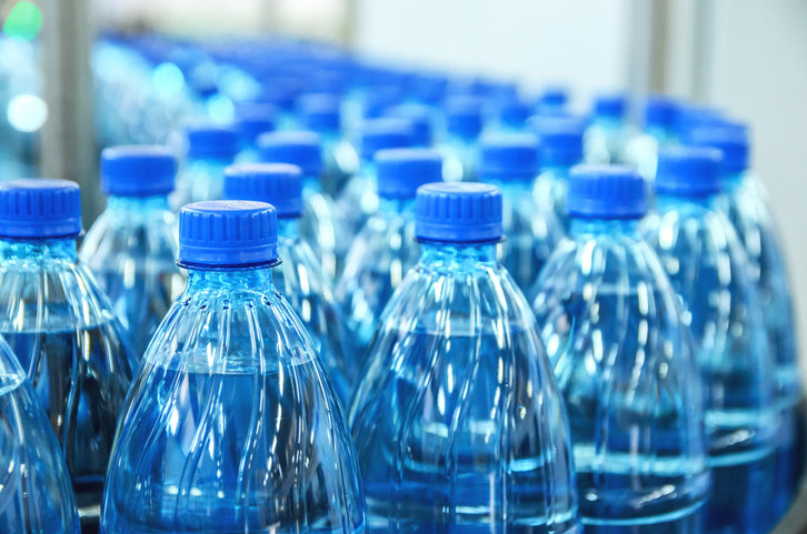 Bottle of water on an assembly line