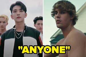 The k-pop group Seventeen is labeled, "Anyone" with Justin Bieber on the right