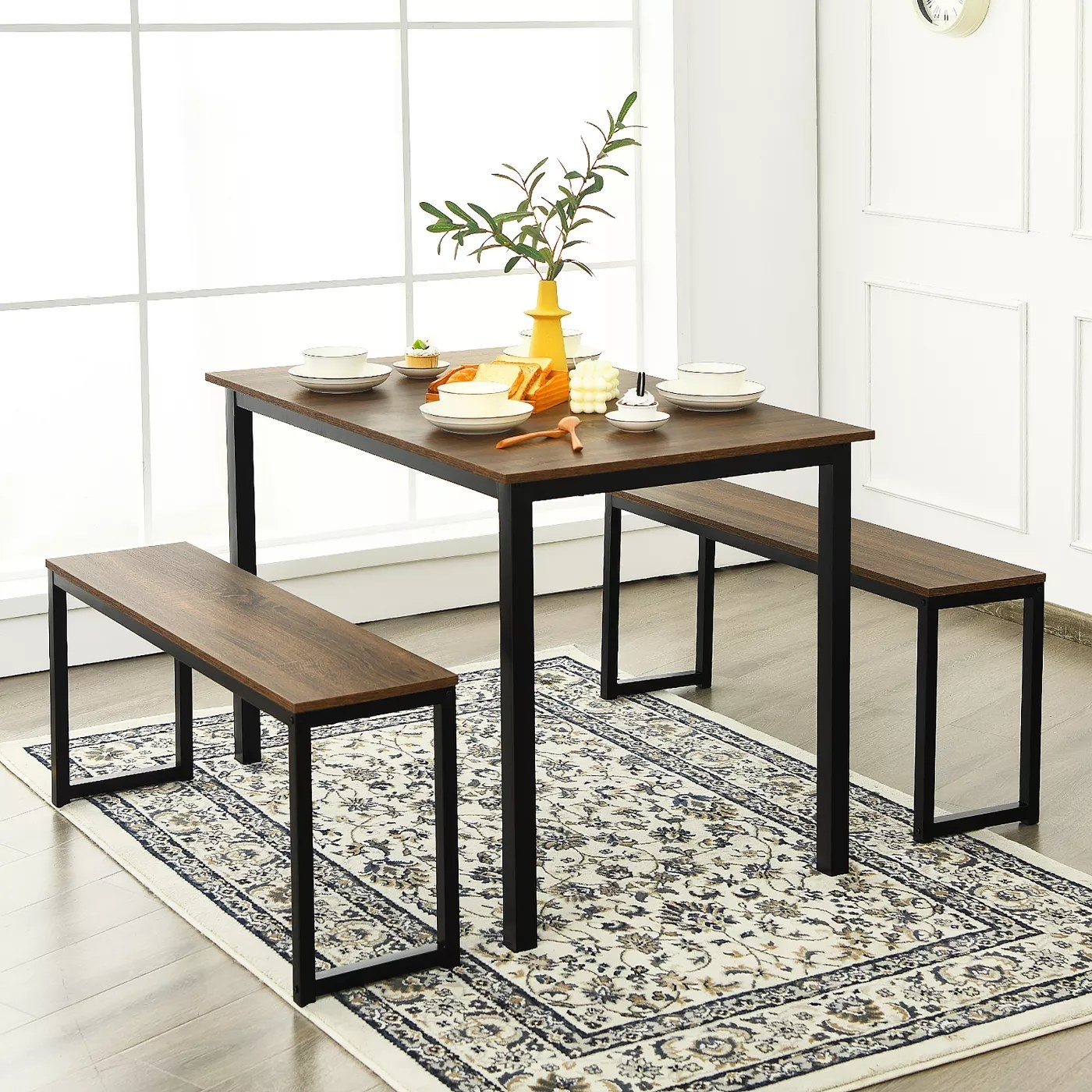 The brown and black table set