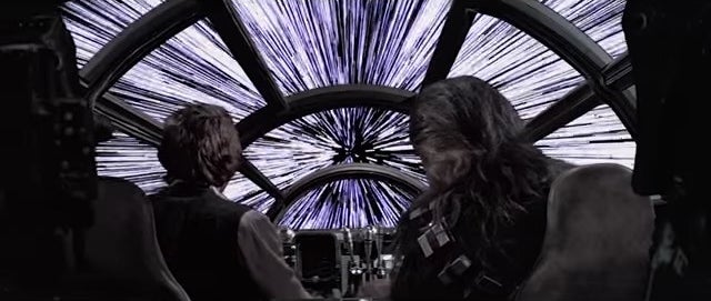 Han Solo and Chewbacca going into hyperspace in &quot;Star Wars: Episode IV - A New Hope&quot;