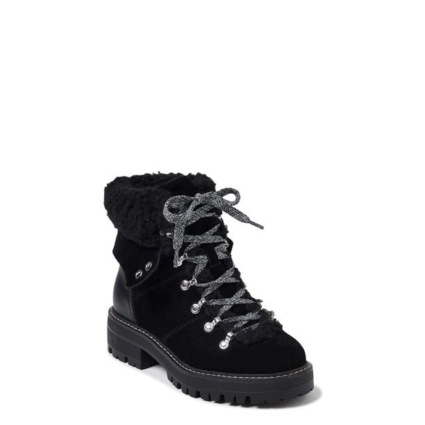 A black cozy hiking boot
