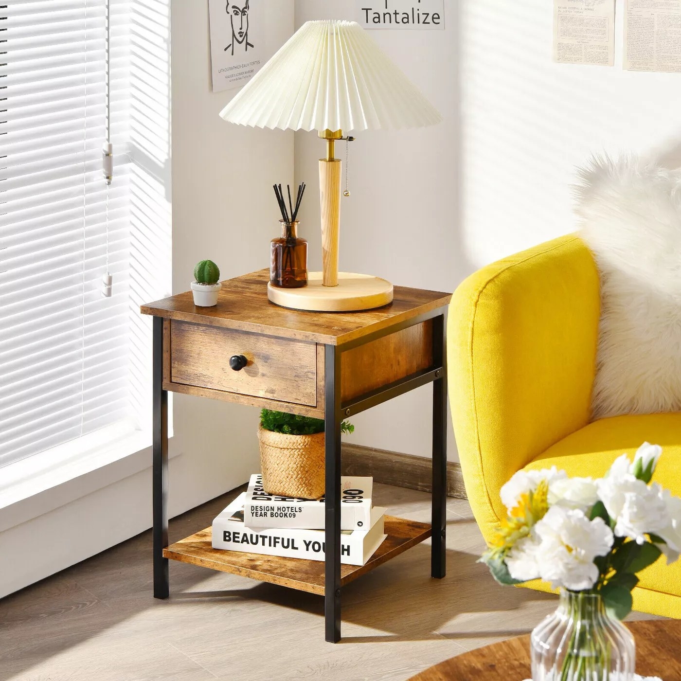 The rustic brown and black end table