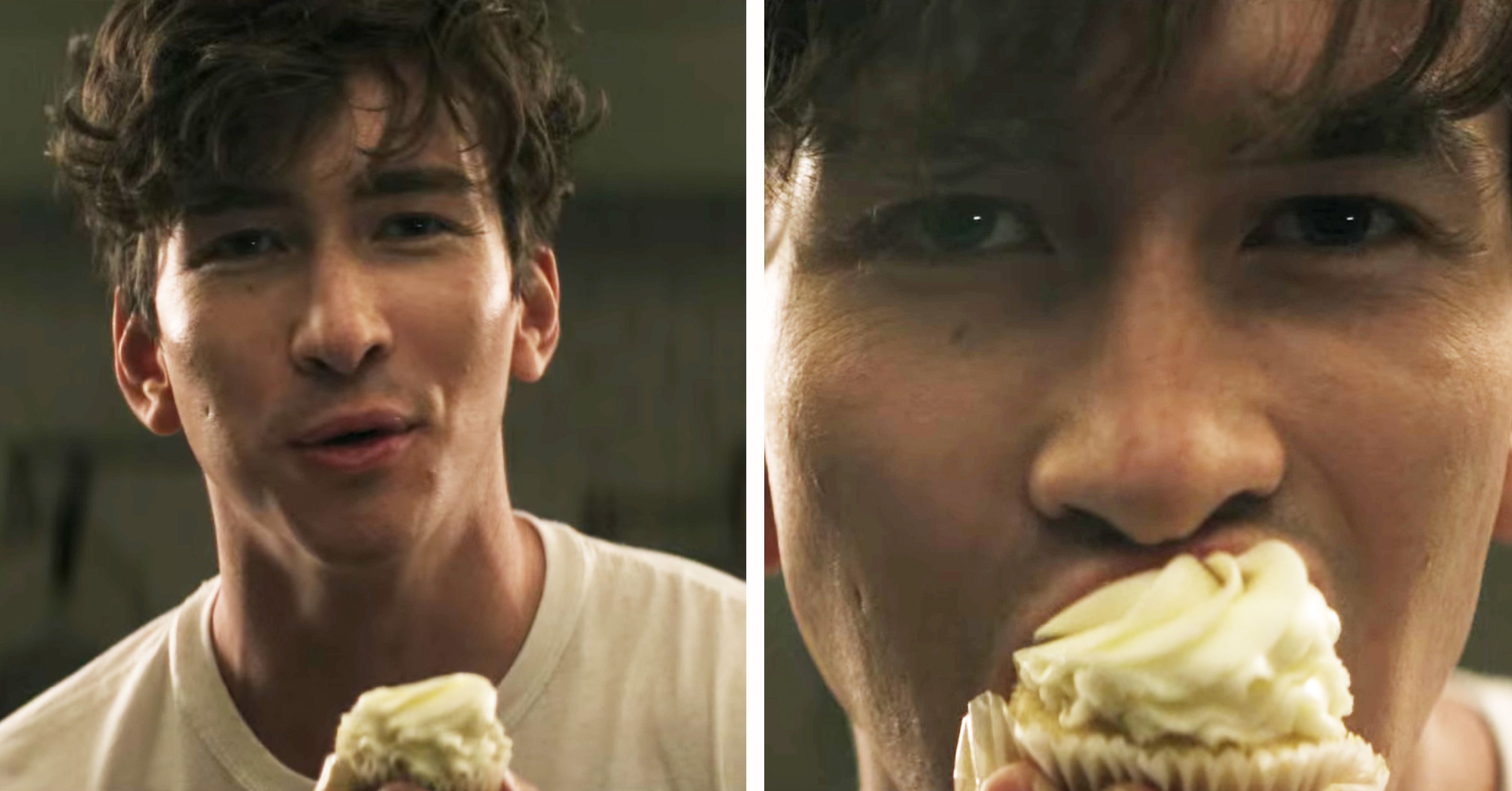 actor eating cupcake