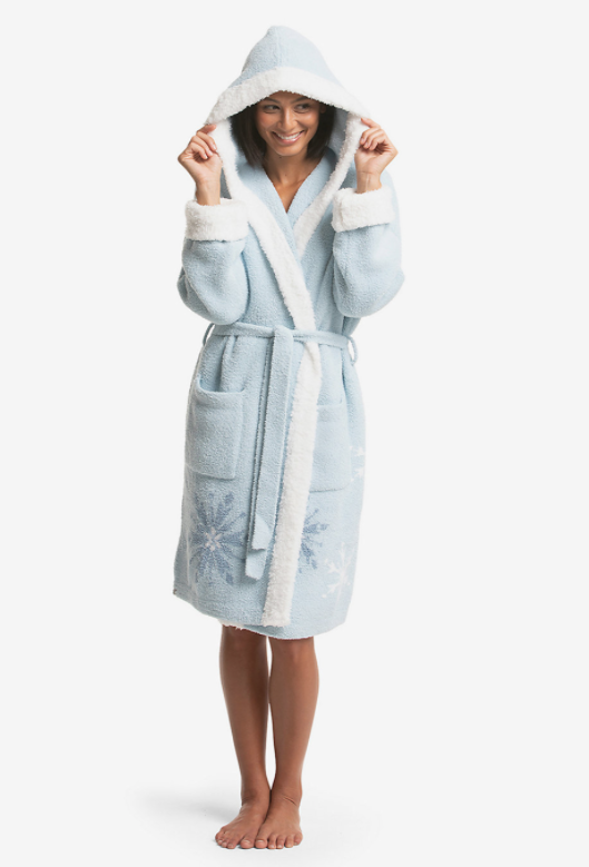 model wearings frozen robe