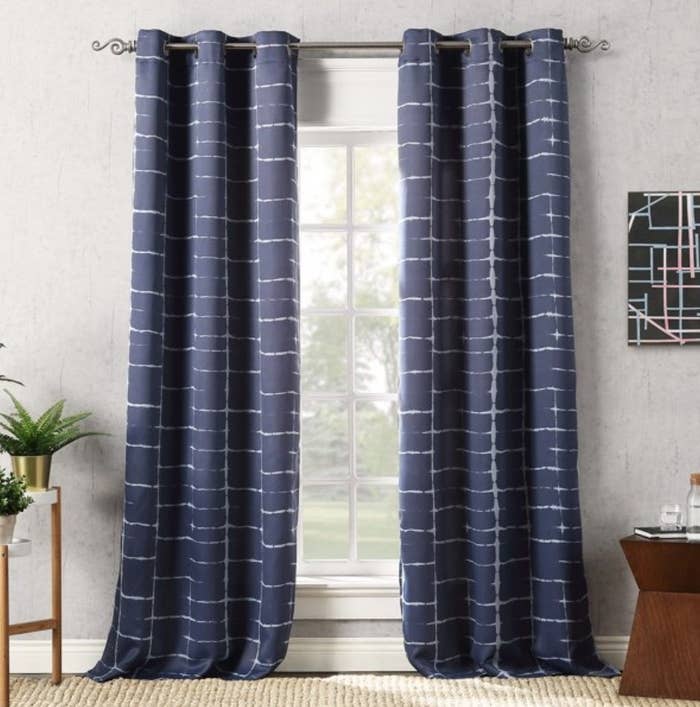 A set of navy/white shibori style blackout curtains