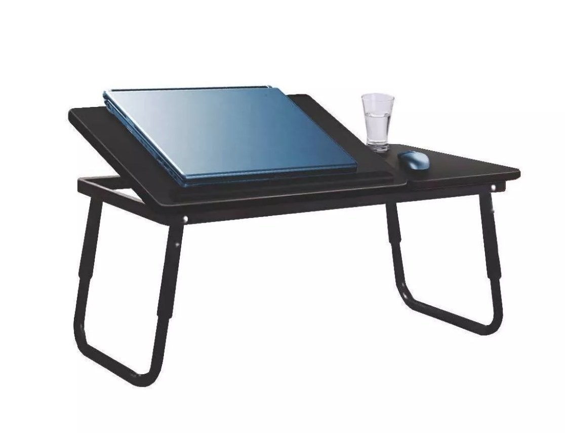 Black lap desk with moveable laptop table