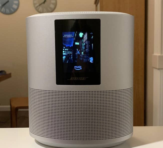reviewer photo of the speaker in silver