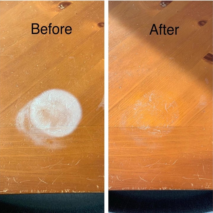 large heat mark on a reviewer's wood surface then the mark almost totally gone