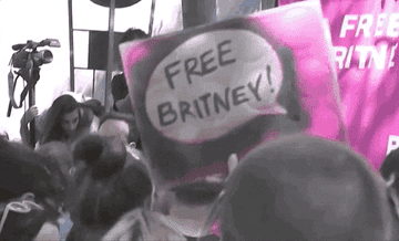 News footage of a sign that says &quot;Free Britney!&quot;