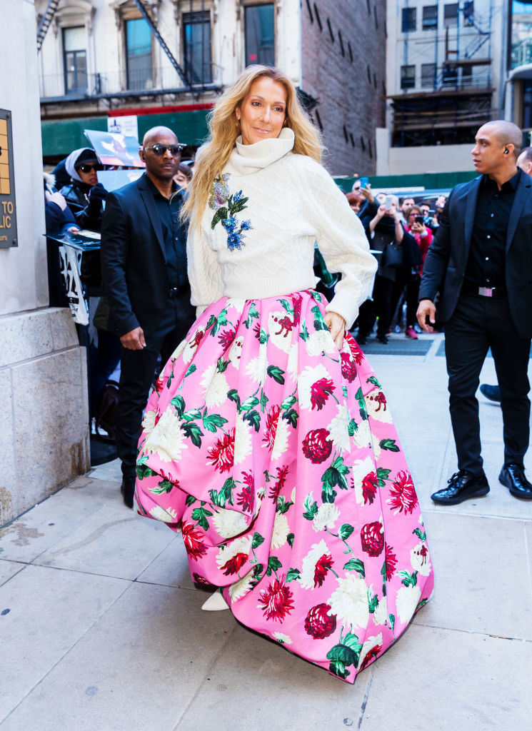 very fashion forward in a pink gown in nyc