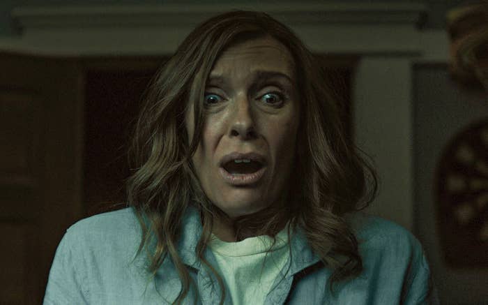 Toni Collette stares in horror.