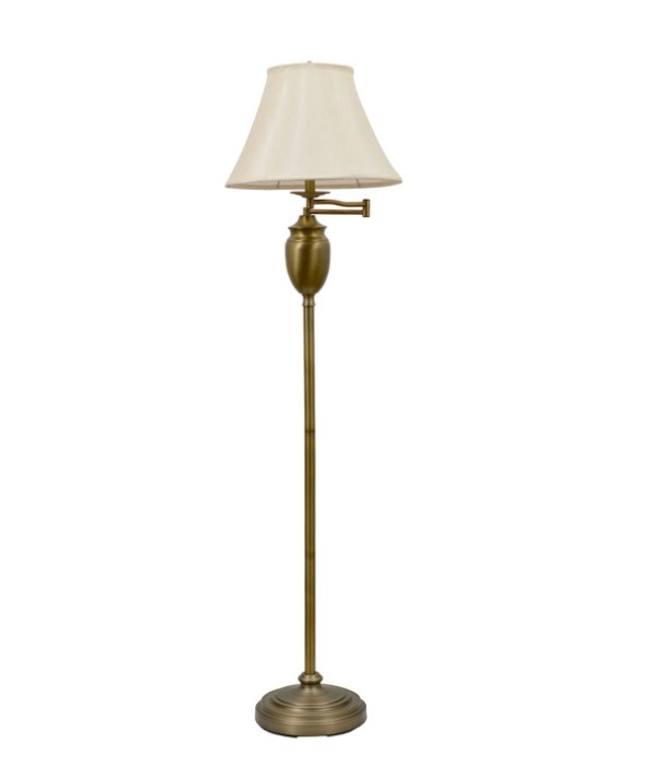 A swing arm-floor lamp with an adjustable light and a three-way switch