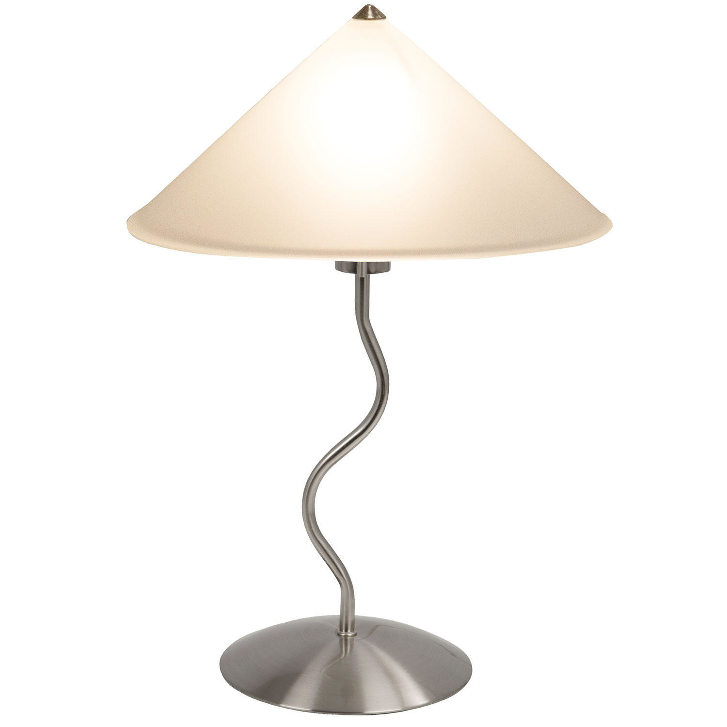 A contemporary desk lamp with three adjustable light settings