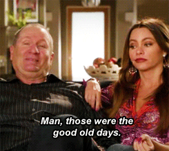 A couple looking at each other saying, &quot;Man, those were the good old days&quot;