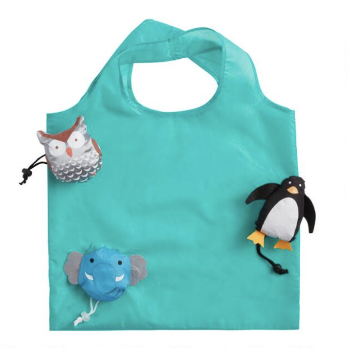 Reusable tote bags that pack up into an animal shapes