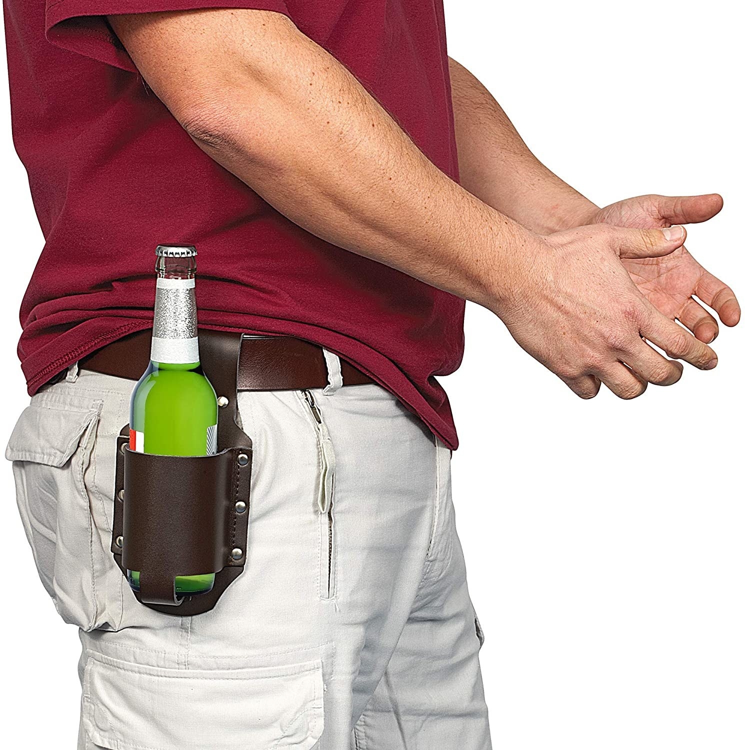 Image of someone wearing the beer holster