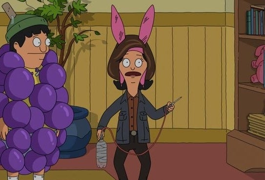 Louise Belcher dressed like Anton Chigurh from &quot;No Country for Old Men.&quot;