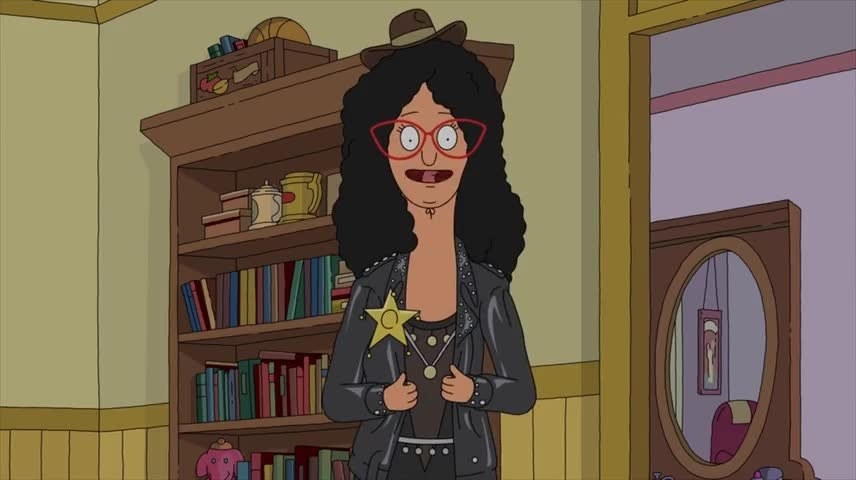 Linda Belcher dressed as Cher with a cowboy hat and a sheriff&#x27;s badge.