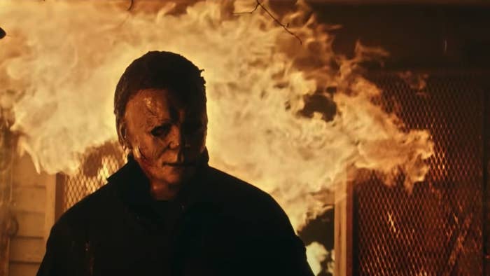 Michael Myers leaving a burning house in Halloween Kills