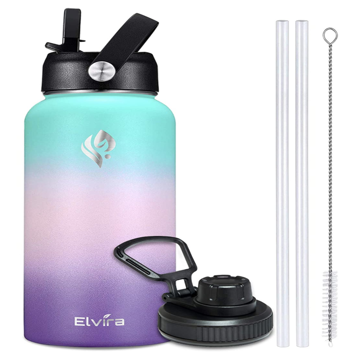 Stainless steel water bottle with spout lid