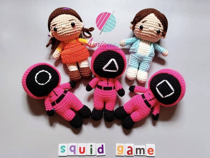 Amigurumi-inspired dolls of Squid Game characters