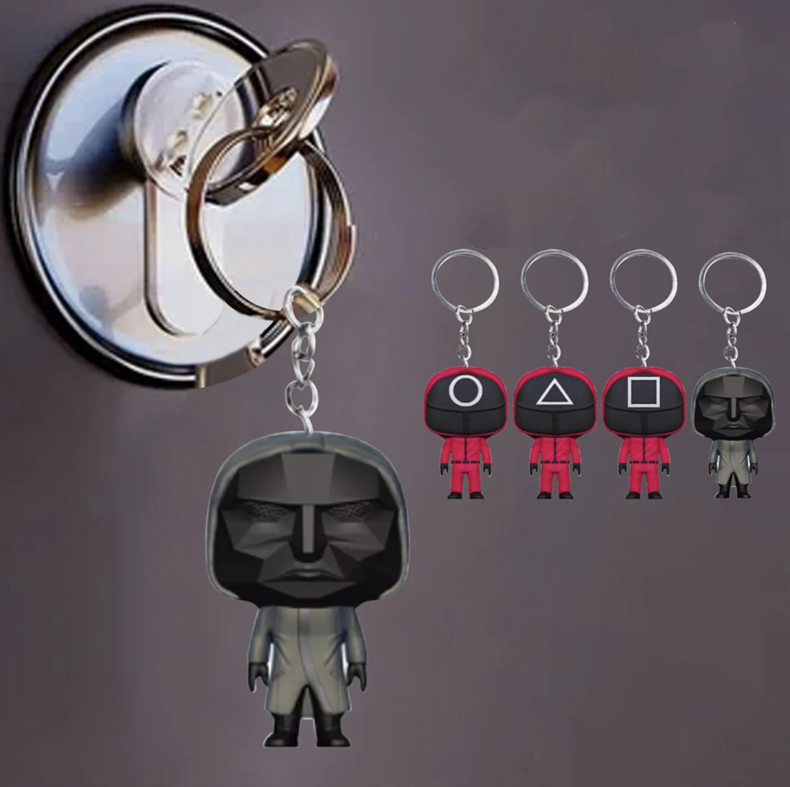Keychains of Squid Game front man and guards