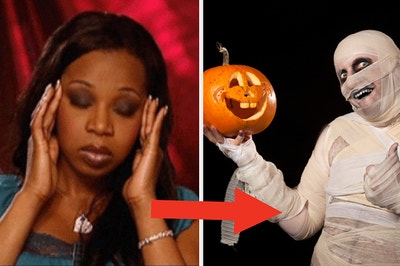 Tiffany Pollard is holding her head on the left with an arrow pointing at a zombie