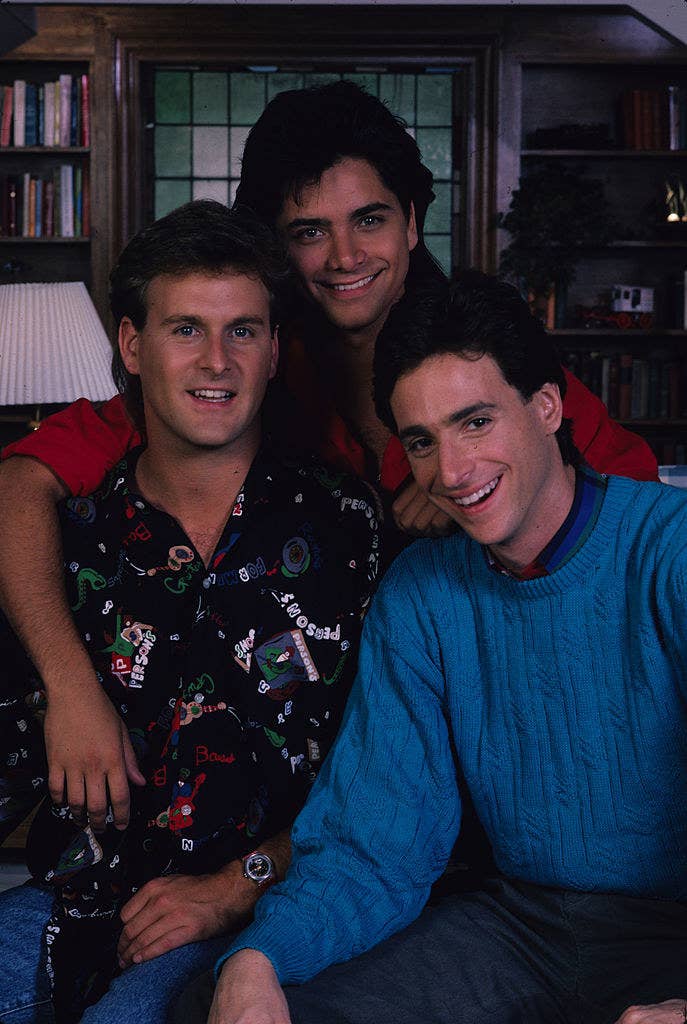 Bob Saget (right) played widower Danny Tanner, the father of three girls, Michelle, D.J. and Stephanie, who had his friend, Joey Gladstone (Dave Coulier, left) and the girls&#x27; Uncle Jesse (John Stamos)