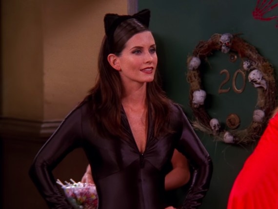 Monica dressed as catwoman.
