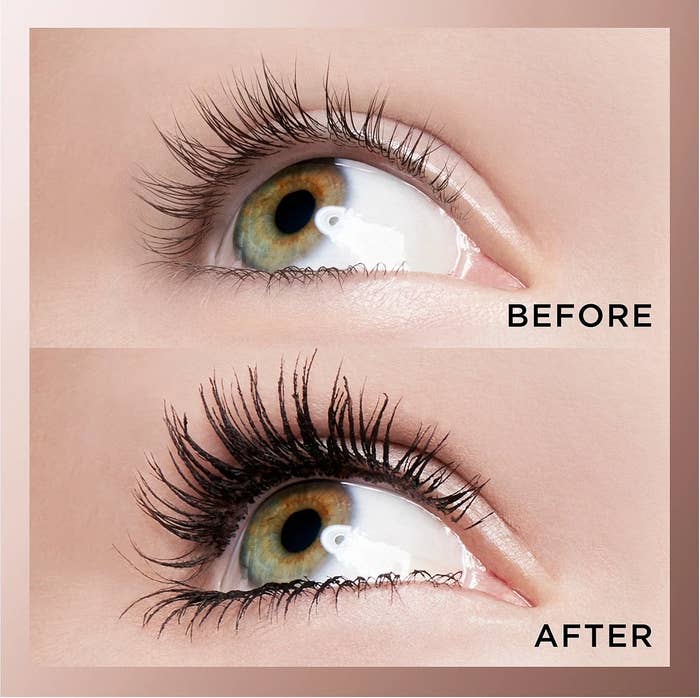 Close up of models eye before and after mascara