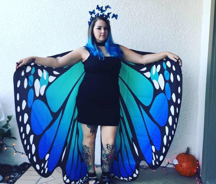 Reviewer&#x27;s photo of a person wearing the wings in the color Blue