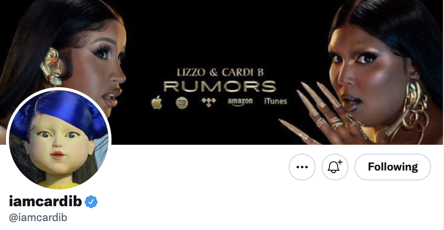 iamcardib& # x27; Twitter照片(“红灯,绿色Light"娃娃,Young-hee)和头部的照片(“Lizzo,心脏B Rumors")