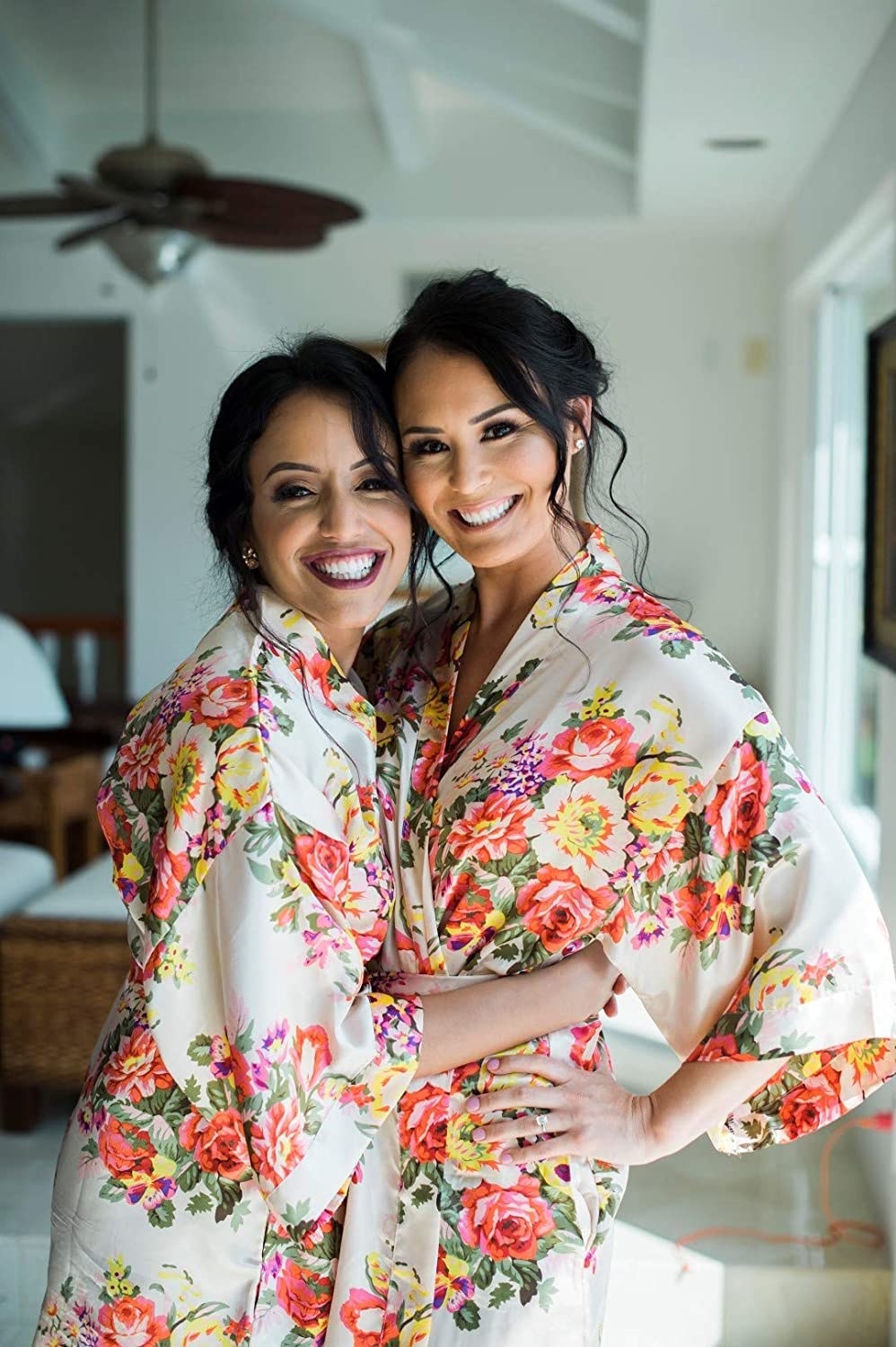 couple in matching floral robes
