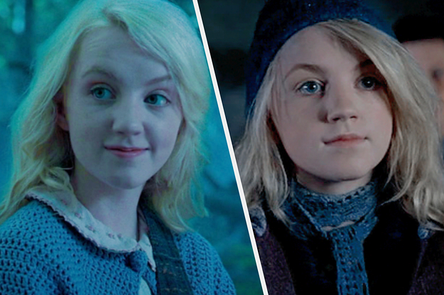 Two close ups of Luna Lovegood as she appears in the "Harry Potter" movie series