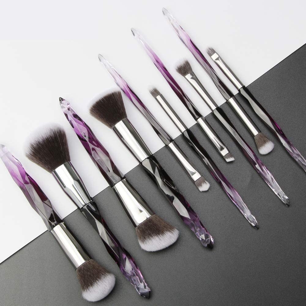 a flatlay of the makeup brushes with handles profiled to look crystalline